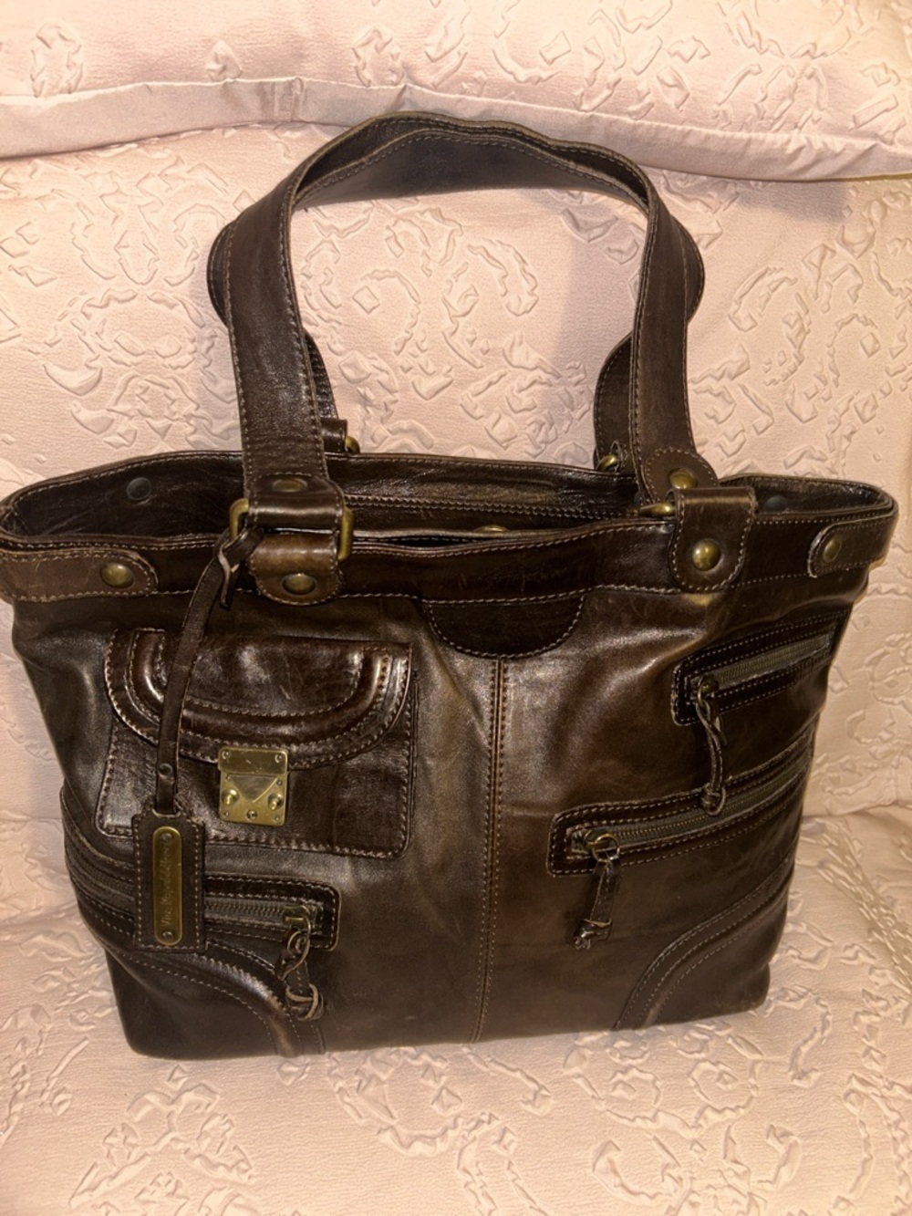 Via Repubblica Dark Brown Leather Tote Handbag